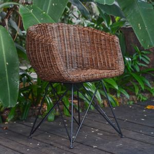 Modern Rattan Wicker Dining Armchair Outdoor Patio <b>Garden</b> Restaurant Accent <b>Chair</b> With Durable Geometric Metal Legs - Product Image 5