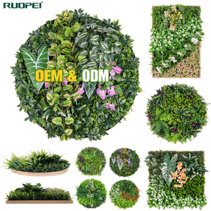 Vente en gros usine : Panneau mural végétal artificiel rond de 80 cm, feuillage coloré, cadre en herbe pour aménagement paysager commercial et décoration murale de <span class=keywords><strong>magasin</strong></span> - Product Image 4