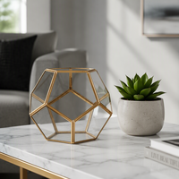 Vas Bunga Meja Pernikahan Modern Buatan dari Logam Rose Gold Tembaga Kaca Terarium Geometris