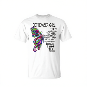 Camiseta de Mariposa 'September Girl' con la frase 'She Whispered Back 'I Am the Storm' para Promociones - Product Image 2