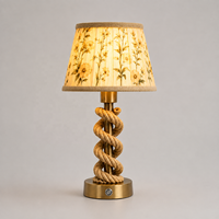 Lampe de table vintage simple sans fil rechargeable DC avec abat-jour en tissu floral finition laiton pour mariage, hôtel, commerce de détail