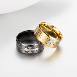 Isaiah Cross <b>Titanium</b> Steel Ring Black And Gold Men's Everyday Wear Jewelry - Product Image 2