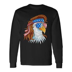 อีเกิล 4th Of July เสื้อยืดแขนยาวลายธงชาติอเมริกันมัลเล็ต - Product Image 1