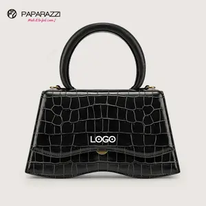 Lligator-Bolso de mano a rayas para mujer, bolsa de mano femenina de cuero a rayas, de lujo