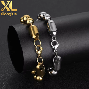 Wholesale Fashion Hip Hop Stainless Steel Gold Plated Geometric Ball Bead Link Chain Bracelet Jewelry for Women <b>Men</b> - Product Image 4