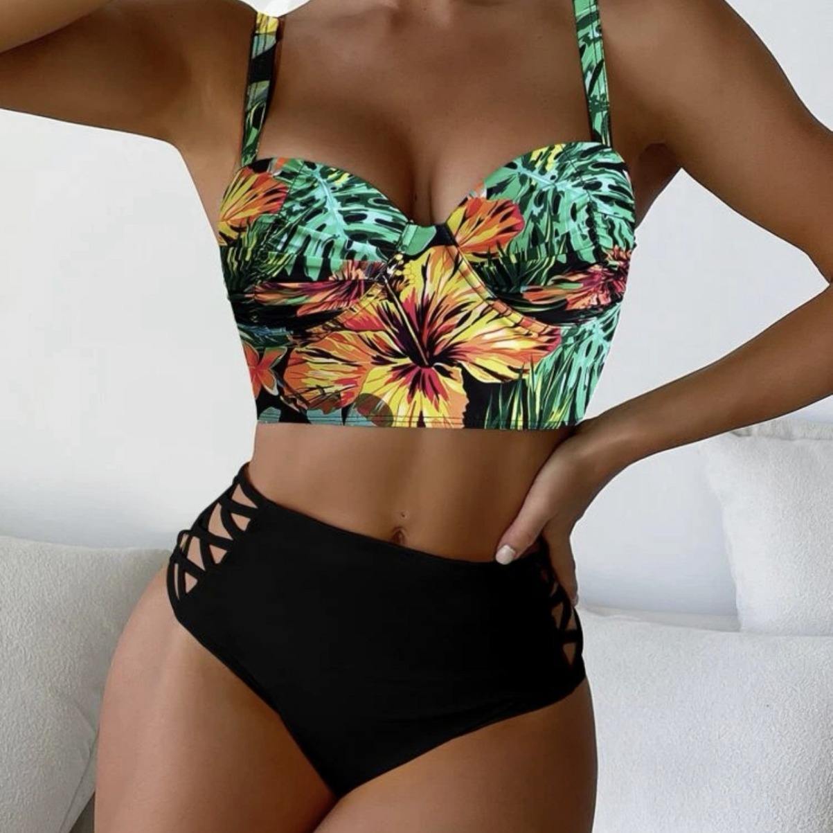 Womens Swimsuits Bandage Swimsuit High Waist Women's Solid Color