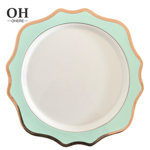 <span class=keywords><strong>Service</strong></span> de <span class=keywords><strong>table</strong></span> en <span class=keywords><strong>porcelaine</strong></span> vert menthe motif tournesol, décor pour événements de mariage, assiette de présentation à bord doré, vaisselle et assiettes en céramique vertes - Product Image 2