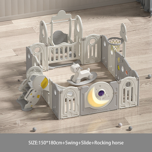 คอกกั้นเด็กพลาสติกพับได้พร้อมสไลเดอร์ <span class=keywords><strong>เปล</strong></span>โยก ม้าโยก รั้วนิรภัยในร่ม สนามเด็กเล่นแบบพกพา ศูนย์กิจกรรมสำหรับเด็กเล็ก - Product Image 1