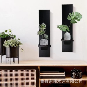 Nordic style wooden <b>black</b> decorative <b>candlestick</b> base, distressed French style <b>candlestick</b> stand, wall vase rack storage - Product Image 5