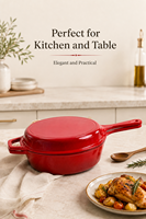 Ensemble de 2 ustensiles de cuisson en fonte émaillée de 26 cm, comprenant une poêle à fond profond et une casserole à poignée unique, compatibles four, gaz et induction