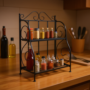 Estante Plegable de 2 Niveles, Negro, para Encimera de Cocina, Almacenamiento Independiente, Diseño Tradicional - Product Image 2