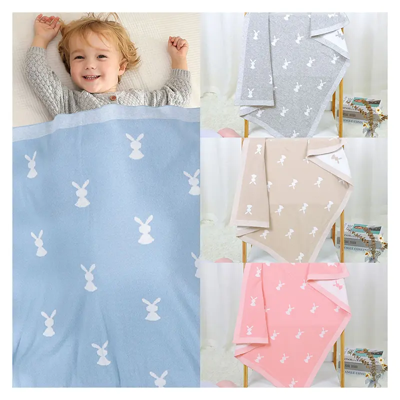 Op Maat Gemaakte 100% Katoenen Gebreide Babydekens Warm Puur Effen Kleur Baby Rand Swaddle Dekens Peuter Beddengoed