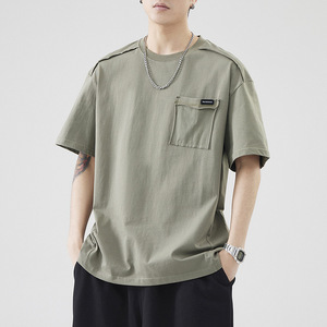 2025 Nueva camiseta de verano fina transpirable de algodón puro de 5 puntos, una camiseta suelta e informal de bolsillo pesado para hombres - Product Image 6