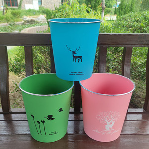 Colorful Cylindrical Trash Can Mixed Color Open Top Indoor Outdoor Use Kitchen Bathroom Office Wastebasket - Product Image 2