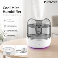 Humidificateur d'air à ultrasons à brume froide avec réservoir d'eau visible, veilleuse d'ambiance, fonctionnement facile, pour bureau, chambre et maison, facile à nettoyer