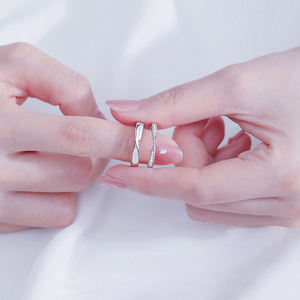 CZCITY シルバー925 ジュエリー 調節可能 幾何学的 純銀 S999 スターリングシルバー エタニティ プロミス ペア カップル 結婚指輪 リングセット - Product Image 3