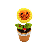 Ornement de fleur artificielle tricotée en forme de tournesol souriant, fait main, fini, pour cadeau de vacances