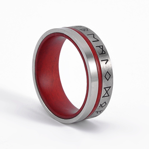 Viking Souvenir Rose Bois Doublure En Acier Inoxydable Norse Hommes Rune Anneau Viking Bijoux - Product Image 1