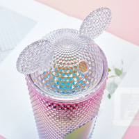 Gelas Tumbler Plastik Merah Mickey 24oz Baru, Dinding Ganda, Berpola, dengan Tutup dan Sedotan