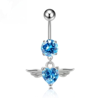 Anneaux de nombril pendulants en forme d'ailes d'ange avec strass en cristal, en acier inoxydable chirurgical plaqué argent, cadeau de mariage