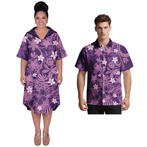 Traje de Pareja Personalizado, Camisas Hawaianas para Hombre, Vestidos Samoanos con Cuello en V para Mujer, Estilo Tribal Polinesio Elegante, Tallas Grandes, Ropa para Parejas - Product Image 5