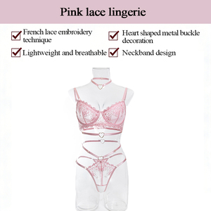 Vente <span class=keywords><strong>en</strong></span> gros de lingerie sexy de haute qualité, ensemble de lingerie <span class=keywords><strong>en</strong></span> dentelle rose brodée, sous-vêtements transparents <span class=keywords><strong>en</strong></span> maille pour femmes - Product Image 3