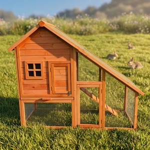 SDR004 Luxury Modern Sustainable Wooden Rabbit Hutch Horizontal <b>Sliding</b> Closure Roof Large Breed Size Pet House - Product Image 1