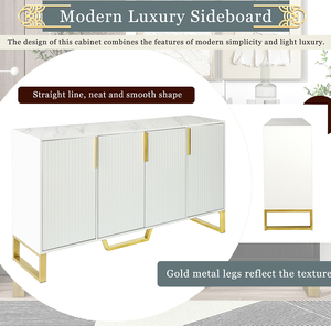 Modern Solid Wood <b>Sideboard</b> with Four Doors Metal Handles & Legs and Adjustable Shelves <b>for</b> <b>Kitchen</b> and Dining Rooms - Product Image 5