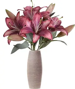 GM Artificial Lily Flowers Vintage Grey Flowers Silk Lily for Home Decor Indoor Tiger Lily Flowers Arrangement Decor