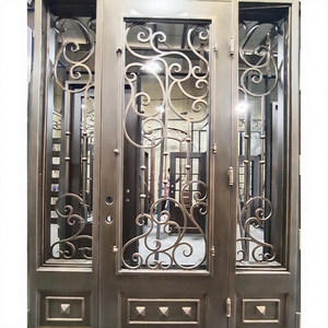 Moderno elegante singolo ferro battuto con piano piatto doppio vetro temperato ingresso sicuro con Sidelites <span class=keywords><strong>porta</strong></span> d'ingresso anteriore Design - Product Image 1