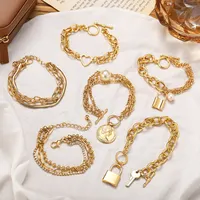 Finetoo pulseira feminina de ouro, na moda, dourada, chapeada, corrente, pulseira, borboleta, fivela de pérola, joias femininas