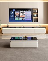 Ensemble table basse et meuble TV en bois massif avec éclairage d'ambiance LED, console multimédia pour salon