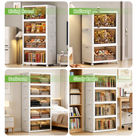 Boîtes de rangement en plastique multi-tailles empilables pour placards, boîtes de rangement pliables avec roulettes et porte magnétique