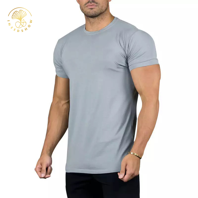 Camiseta de bambu em branco com estampa ecológica para homens, camiseta esportiva para academia, fabricante de moda por atacado