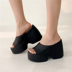 Height Increasing Thick Sole Wedge High Heel <b>Shoes</b> Open Toe Summer Sandals for Women Casual Comfortable Slides Slip-on - Product Image 5