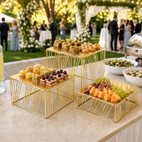 Décoration de mariage XINGPAI, présentoir à buffet en acier inoxydable, support à gâteau à trois étages en or martelé royal