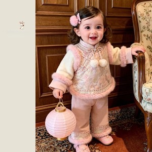 Tongxingyuan Baby Girls Chinese Style Outfit Set Fleece Lined New Year Clothes Two Piece Traditional Clothing - Product Image 2