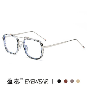 New Retro Double Bridge Anti Blue Light Glasses Silver Square Frame Full Framework Plastic Metal <b>PC</b> Lens Plano Lenses Korean - Product Image 3