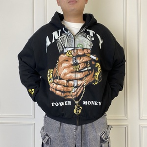 Felpe Oversize Casual con Zip e Logo Personalizzato, Stampa DTG, <span class=keywords><strong>Abbigliamento</strong></span> Streetwear <span class=keywords><strong>Hip</strong></span> <span class=keywords><strong>Hop</strong></span> <span class=keywords><strong>per</strong></span> Uomo - Product Image 5