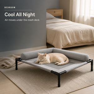 Lit surélevé pour chien en maille respirante, lit d'extérieur gris pour l'été, avec housse amovible et lavable - Product Image 4