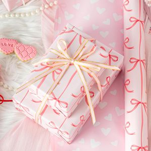 Burymento Pink Bow Wrapping Paper 17 In X 32.8 Ft Reversible Art Paper For Baby Shower Birthday Valentines Mothers Day - Product Image 3