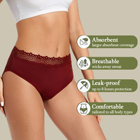 Vente en gros culotte menstruelle en bambou à absorption élevée imperméable à l'eau pour femmes culotte menstruelle en dentelle réutilisable jetable à boutons boutonnés