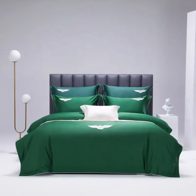 High Quality King Size Emerald Green Embroidery Quilt Bedding Set Bed Linen 100% Cotton Bedsheet