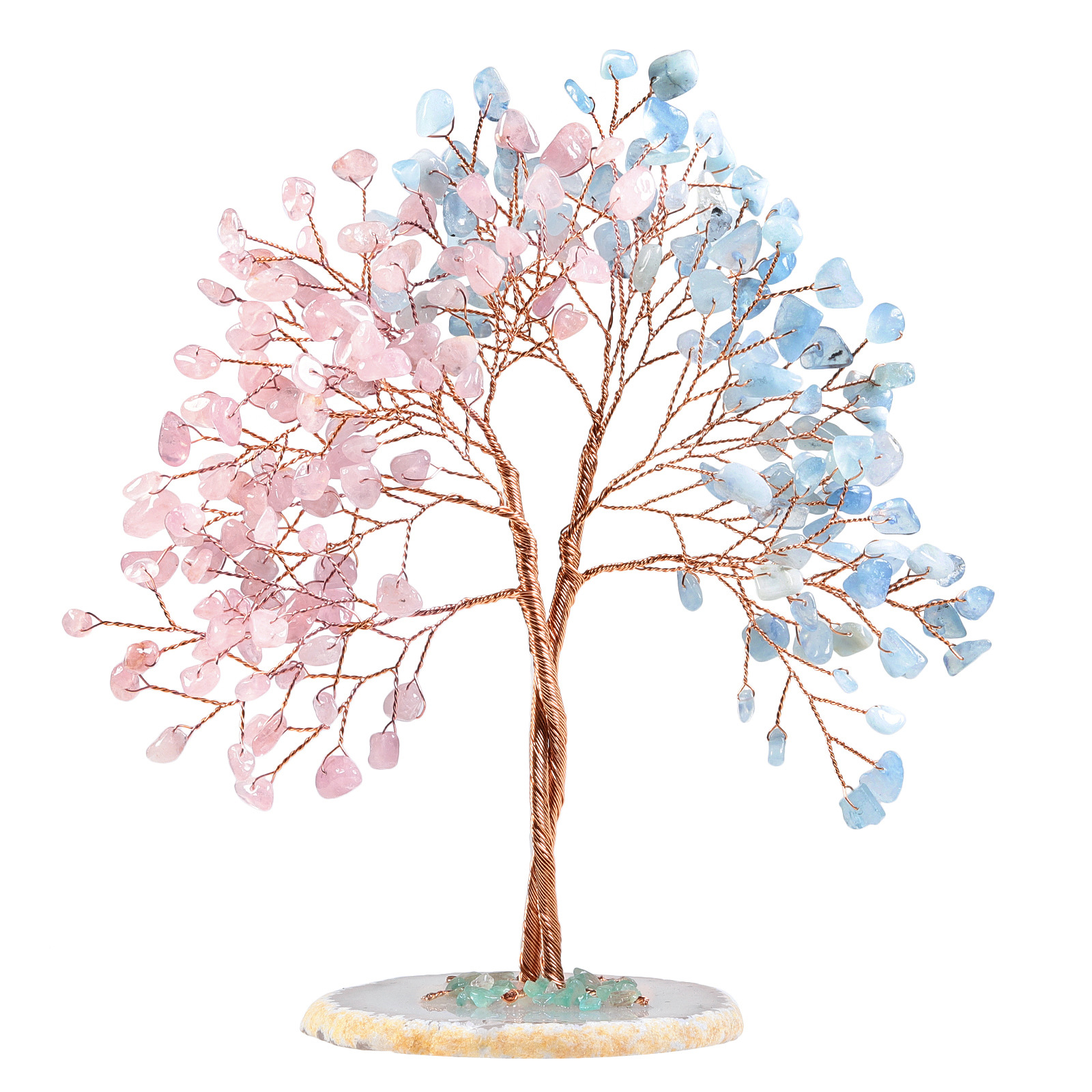 Аквамариновый кварц, лечебный Кристалл фэн-шуй, денежное дерево, натуральный драгоценный камень, украшение, дерево с агатом, ломтиками