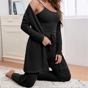 Abito da <span class=keywords><strong>donna</strong></span> europeo e americano per la casa <span class=keywords><strong>vestaglia</strong></span> da <span class=keywords><strong>donna</strong></span> <span class=keywords><strong>in</strong></span> maglia di waffle top pantaloni abito pigiama tre set <span class=keywords><strong>vestaglia</strong></span> - Product Image 6