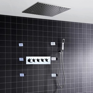 Robinet de douche carré, salle de bain, LED ensemble de robinets de douche de pluie, brouillard de <span class=keywords><strong>SPA</strong></span> ensemble de pomme de douche, Valve de dérivation thermostatique avec Jets de Massage corporel - Product Image 2