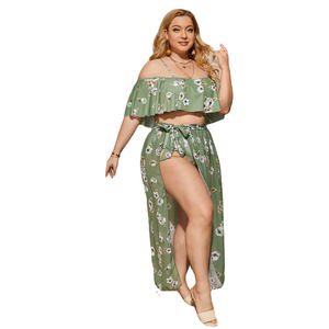 Nouveau <span class=keywords><strong>maillot</strong></span> <span class=keywords><strong>de</strong></span> <span class=keywords><strong>bain</strong></span> trois pièces pour femmes, jupe à volants taille haute, grande taille, imprimé - Product Image 6