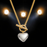 Collier Gaovo en acier inoxydable plaqué or 18 carats, pendentif cœur bicolore, chaîne cubaine étanche avec fermoir à bascule pour femmes