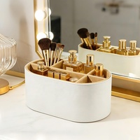 Organisateur de bureau en cuir PU écologique et durable, multi-compartiments, beige, pour fournitures de bureau et rangement de produits de beauté