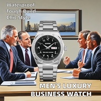Montre-bracelet de luxe 42 mm en acier inoxydable, cadran analogique, mouvement à quartz, chronographe arabe, résistance à l'eau 5 ATM, style professionnel